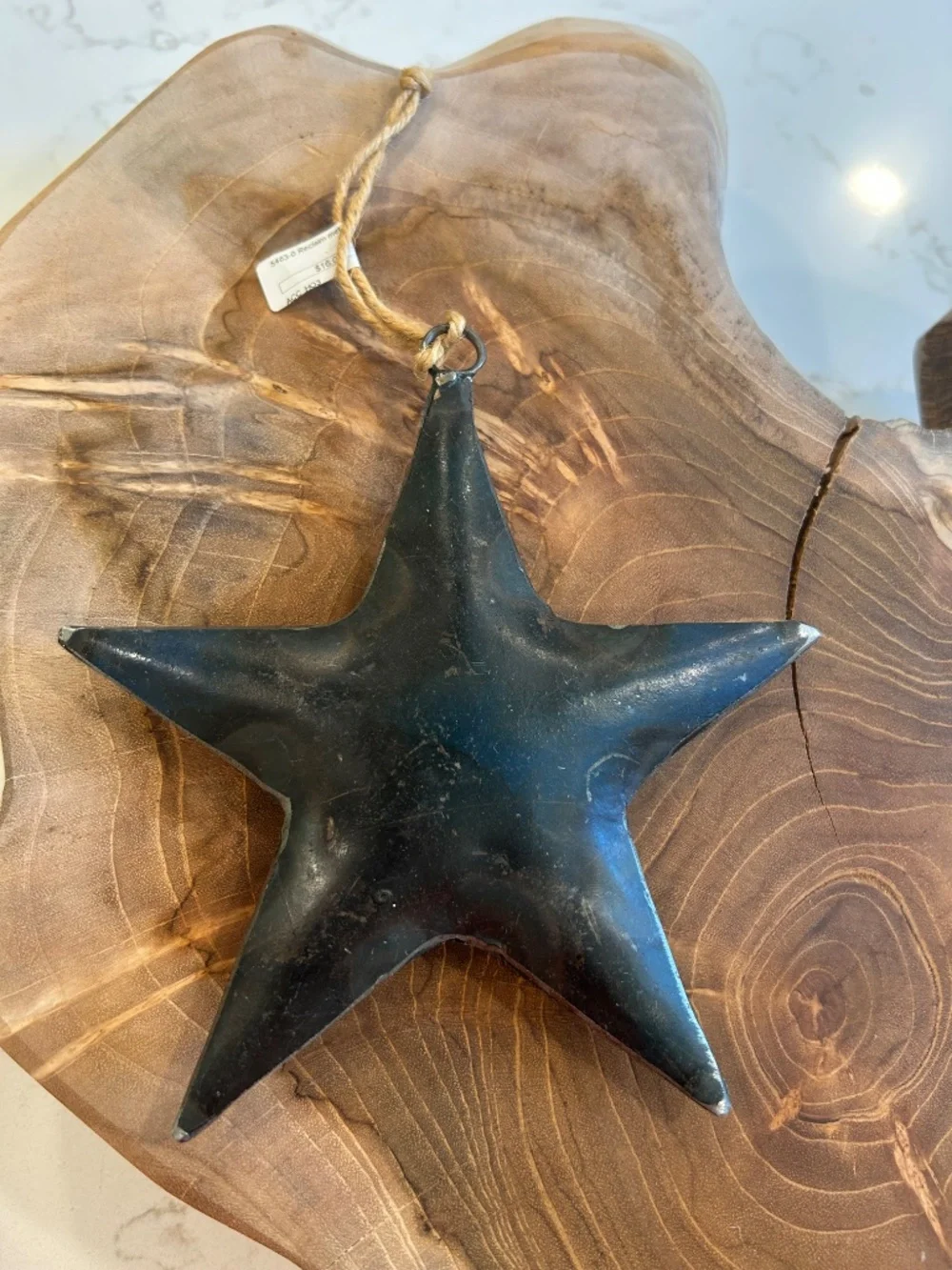 Reclaimed unique blue metal star ornament